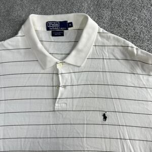 Vintage Polo by Ralph Lauren White Striped Polo Shirt Mens Short Sleeve USA Made